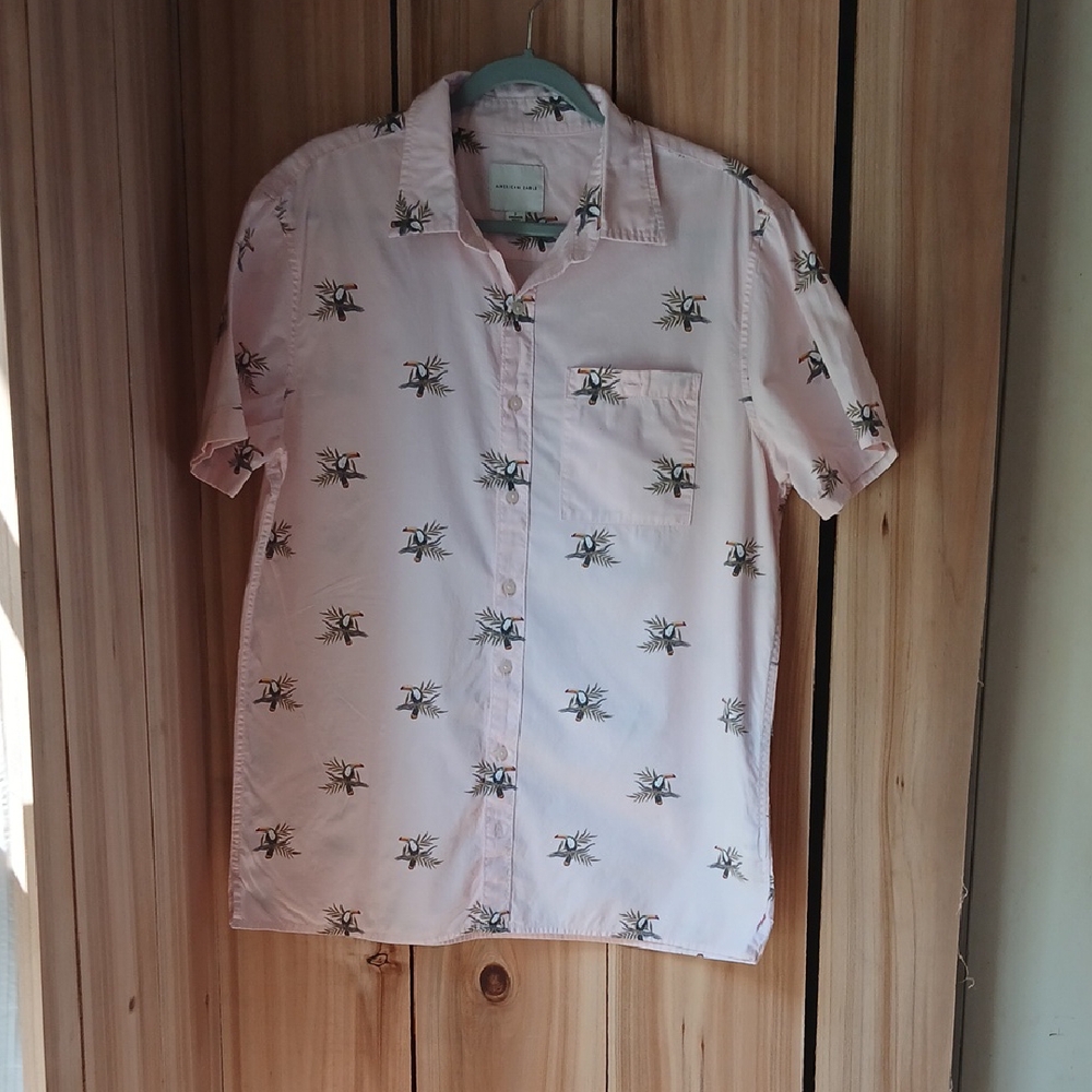 American Eagle Outfitters Light Pink Palm Print Shirt